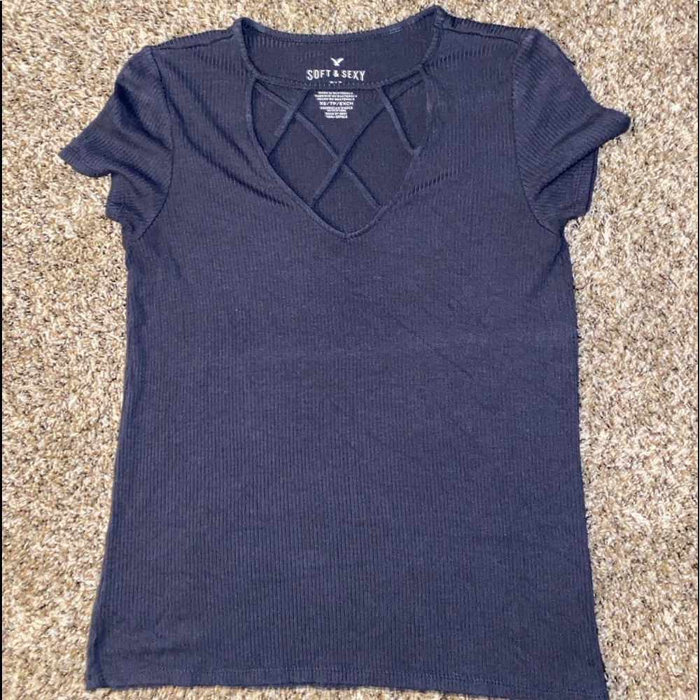 American Eagle Soft and Sexy Navy Blue Rib Tee